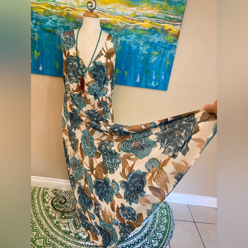 Boho floral tank v neck maxi dress